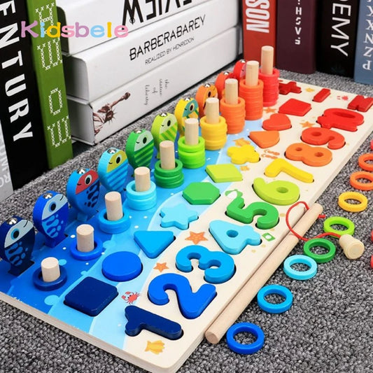 Juguetes Montessori, rompecabezas educativo de madera, juguetes de pesca, juegos de contar, números, formas, emparejar, clasificar, juguete de mesa